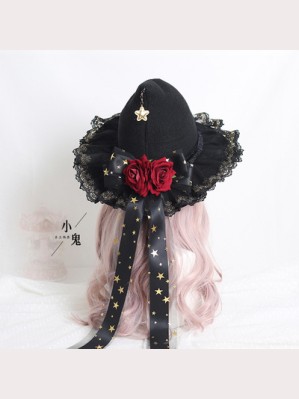 Rose flower big bow lace halloween witch Lolita Style Hat (LG142)